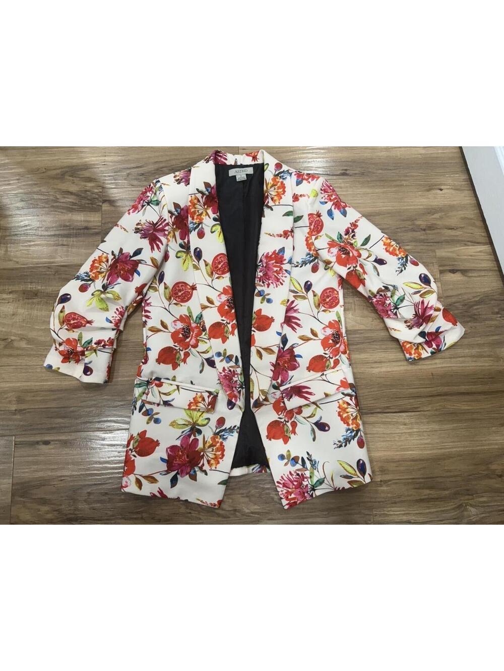 Astrid Floral Blazer Womens Small Made In Italy Botanical Open Front Jacket